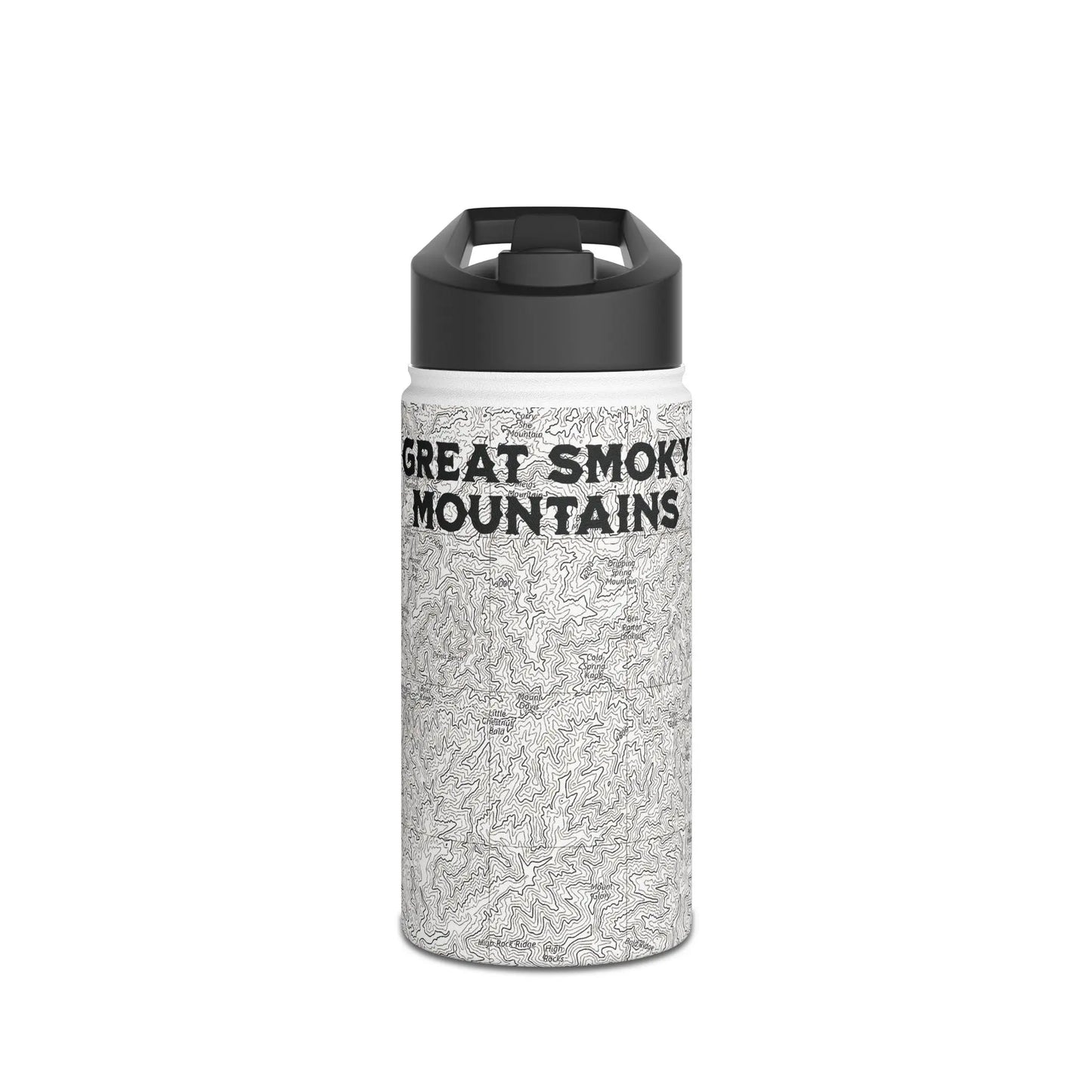 Great Smoky Mountains National Park Stainless Steel Water Bottle Handle Lid (3 Sizes, 3 Lid Options) Appalachian Trail Clingmans Dome water bottle Printify White 12oz Straw