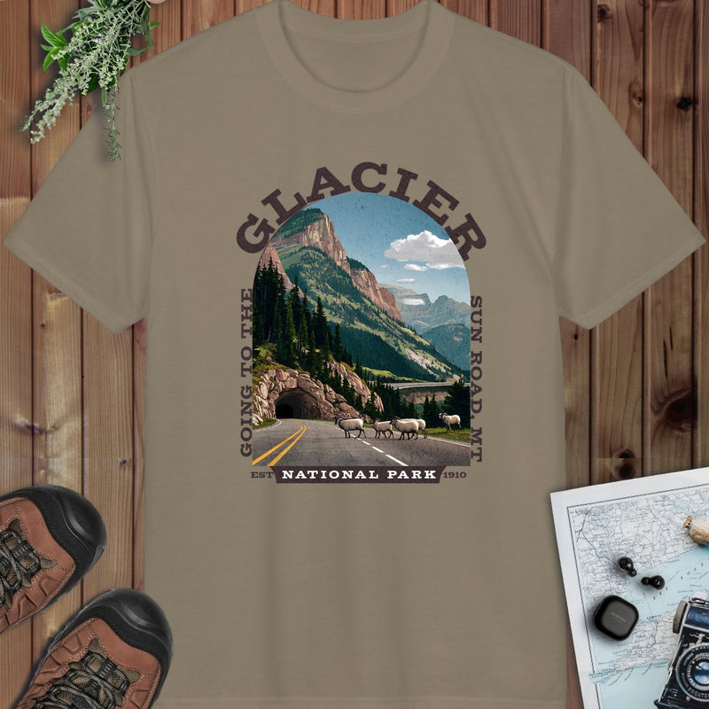 Glacier National Park Fit Going To The Sun Road Montana 1 Performance T-Shirt in Prairie Dust