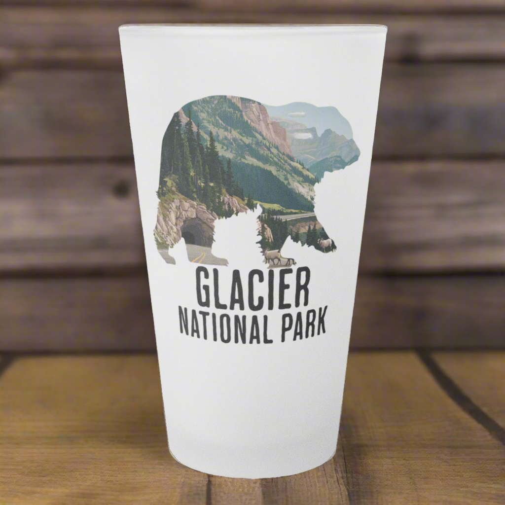Glacier National Park Grizzly Bear Frosted Pint Glass pint glass teelaunch Default Title