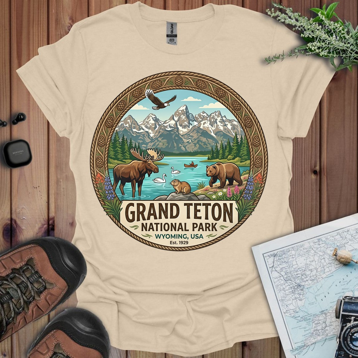 Grand Teton Emblem National Park Graphic T-Shirt in Sand
