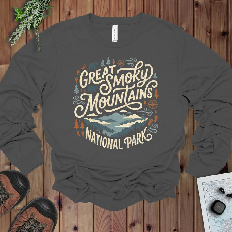 Grand Teton National Park Colorful Sky Art Long Sleeve T-Shirt in Asphalt