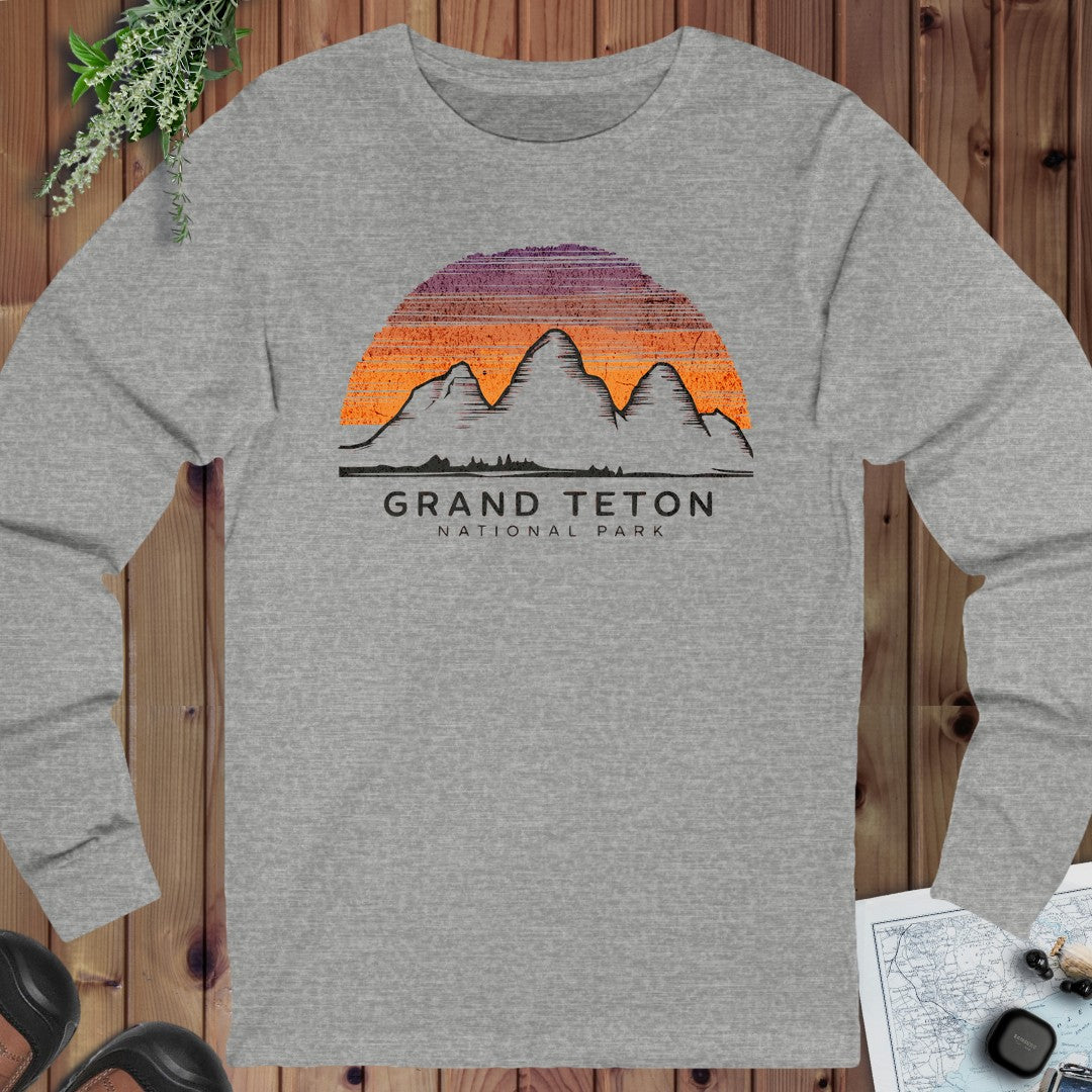 Grand Teton National Park Colorful Sky Art Long Sleeve T-Shirt in Athletic Heather