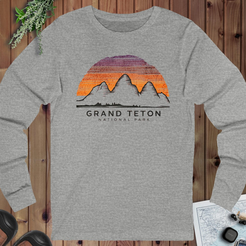 Grand Teton National Park Colorful Sky Art Long Sleeve T-Shirt in Athletic Heather