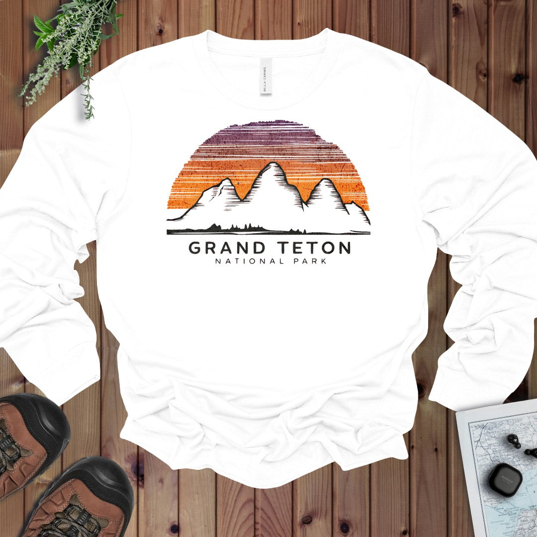 Grand Teton National Park Colorful Sky Art Long Sleeve T-Shirt in White