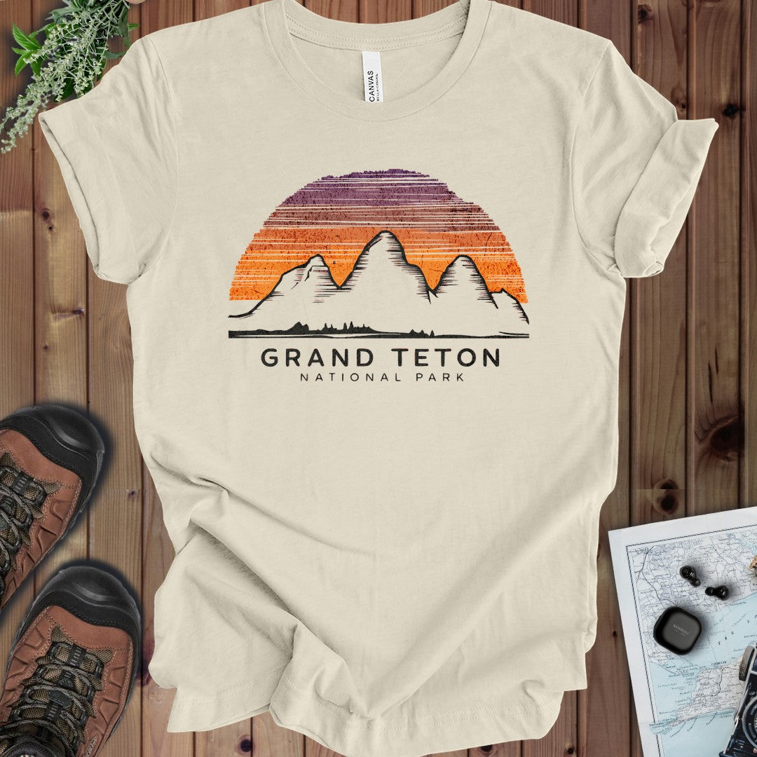 Grand Teton National Park  Colorful Sky Kids Graphic T-Shirt in Natural