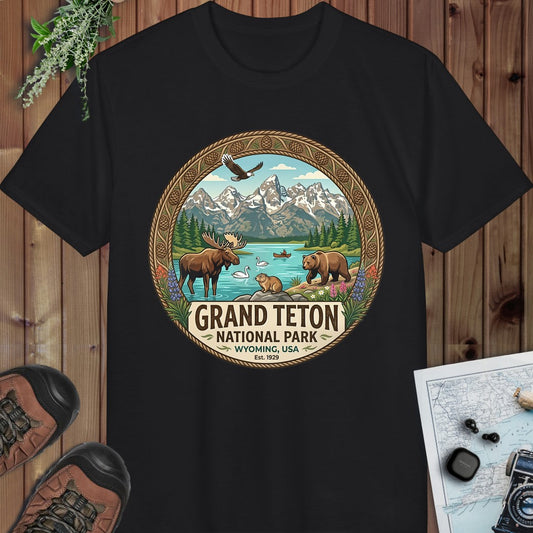 Grand Teton National Park Emblem Performance T-Shirt in Black