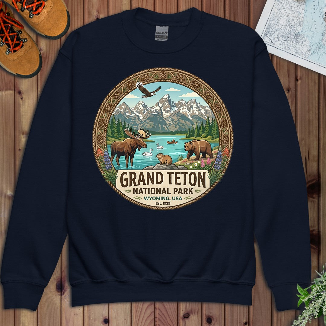 Grand Teton National Park Emblem Graphic Youth Sweatshirt in Navy