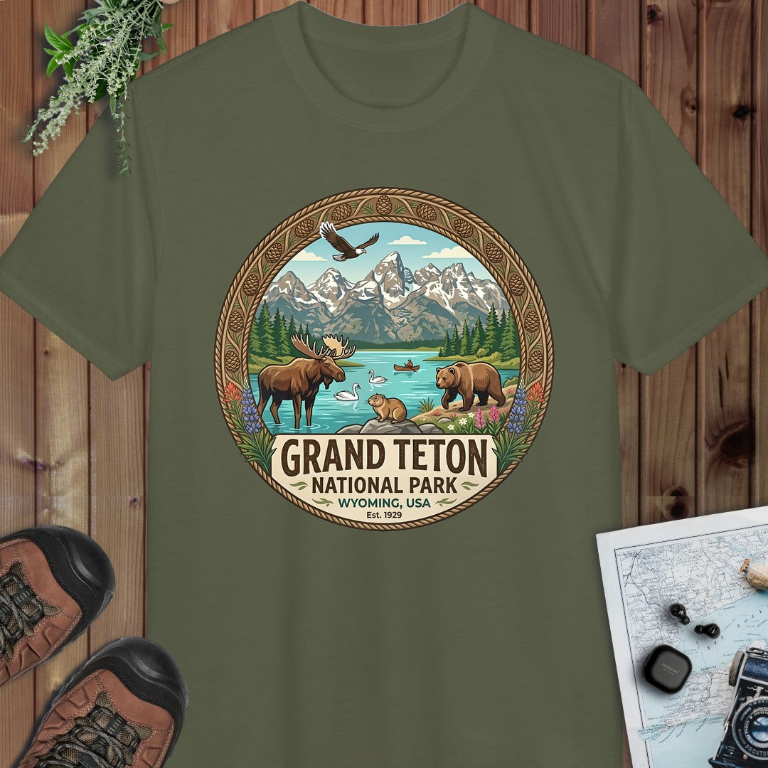 Grand Teton National Park Emblem Performance T-Shirt in Military Green