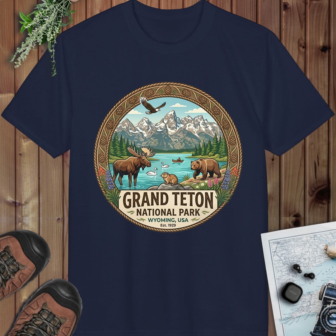 Grand Teton National Park Emblem Performance T-Shirt in Navy