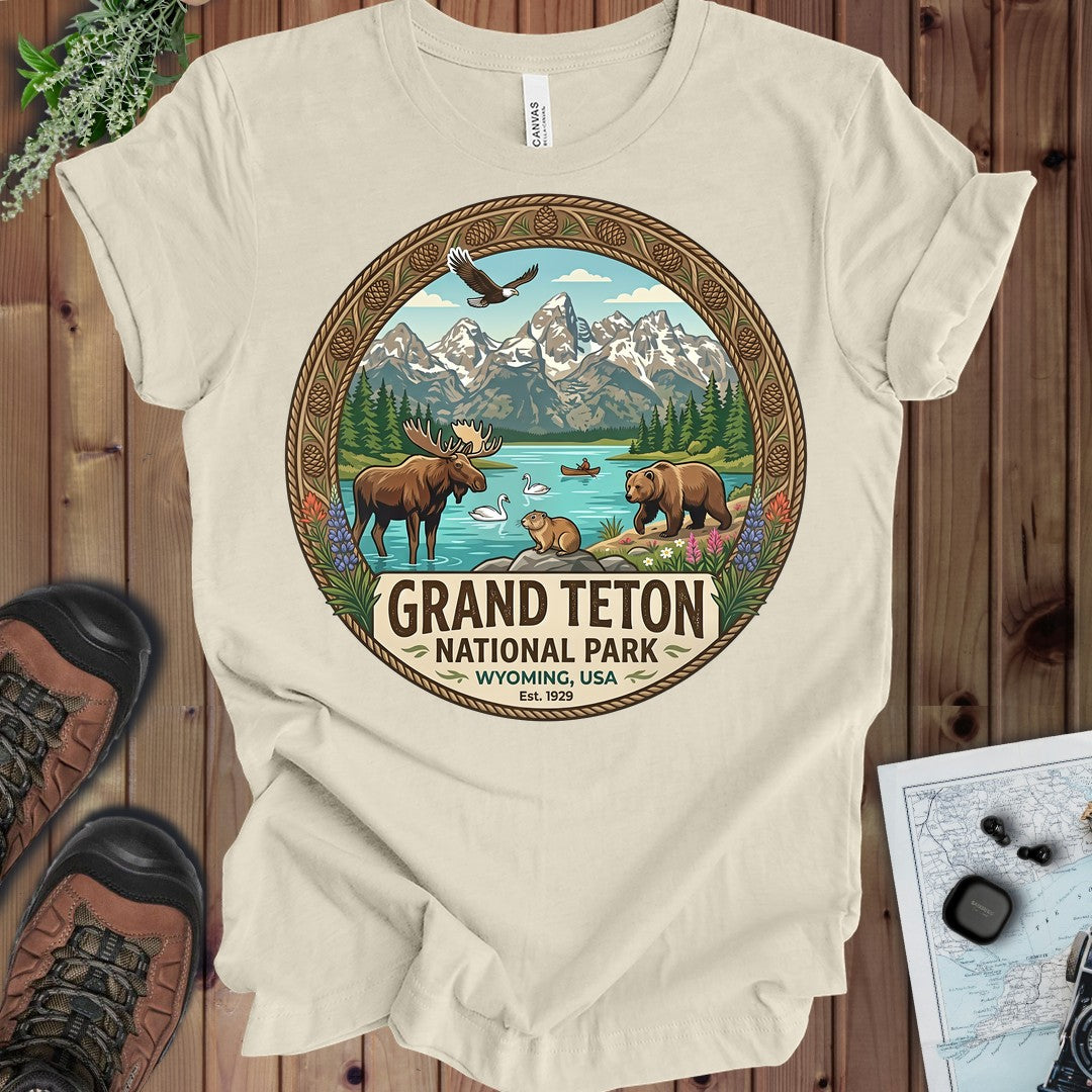 Grand Teton National Park Kids Emblem Graphic T-Shirt in Natural