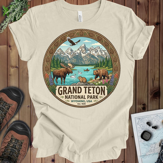 Grand Teton National Park Kids Emblem Graphic T-Shirt in Natural