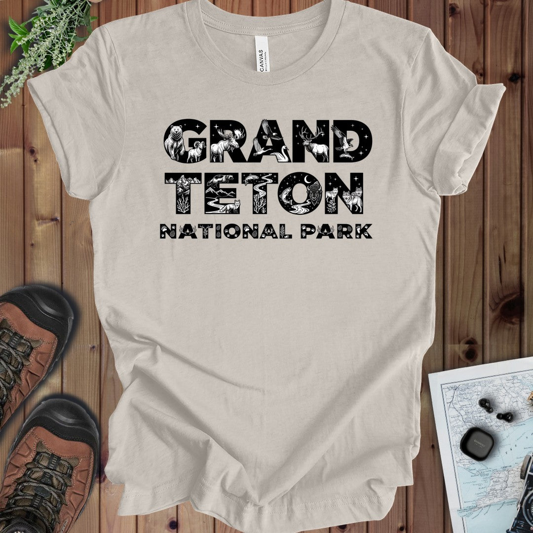 Grand Teton National Park Kids Silhouette Graphic T-Shirt in Heather Dust
