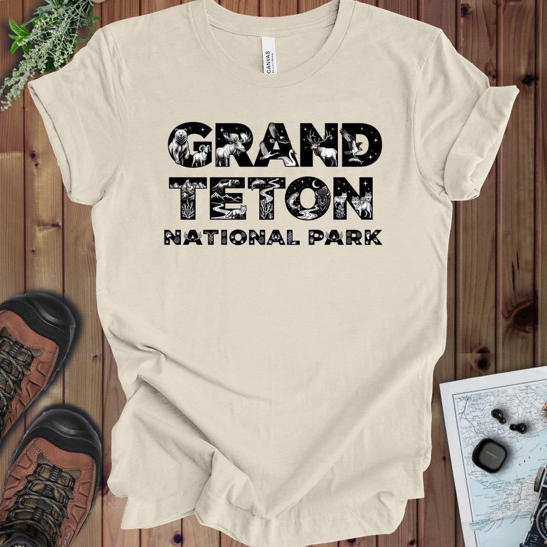 Grand Teton National Park Kids Silhouette Graphic T-Shirt in Natural