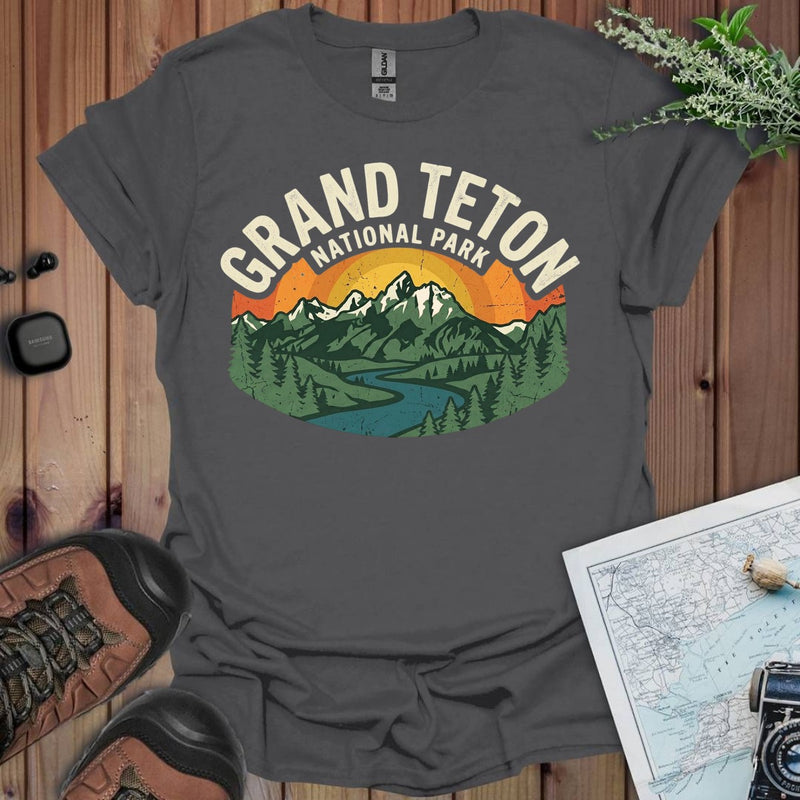 Grand Teton National Park Vintage Graphic T-Shirt in Charcoal