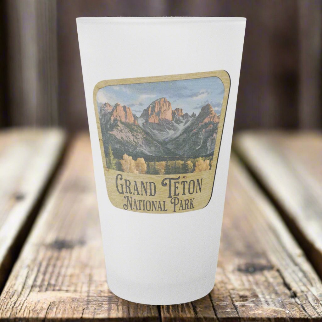 Grand Teton National Park Frosted Pint Glass Sign Frosted pint teelaunch