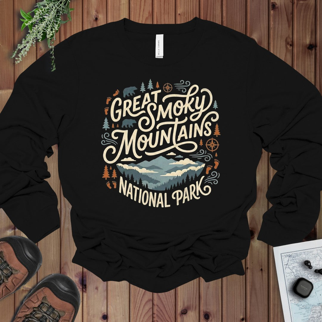 Great Smoky Mountain National Park Long Sleeve T-Shirt in Black