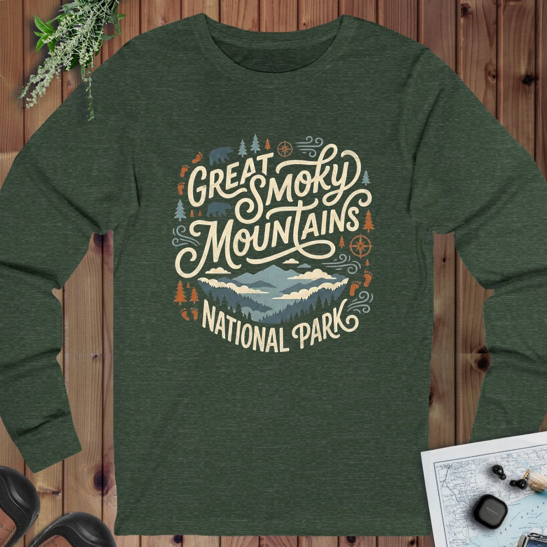 Great Smoky Mountain National Park Long Sleeve T-Shirt in Heather Forest