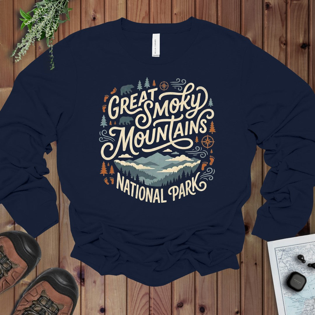 Great Smoky Mountain National Park Long Sleeve T-Shirt in Navy