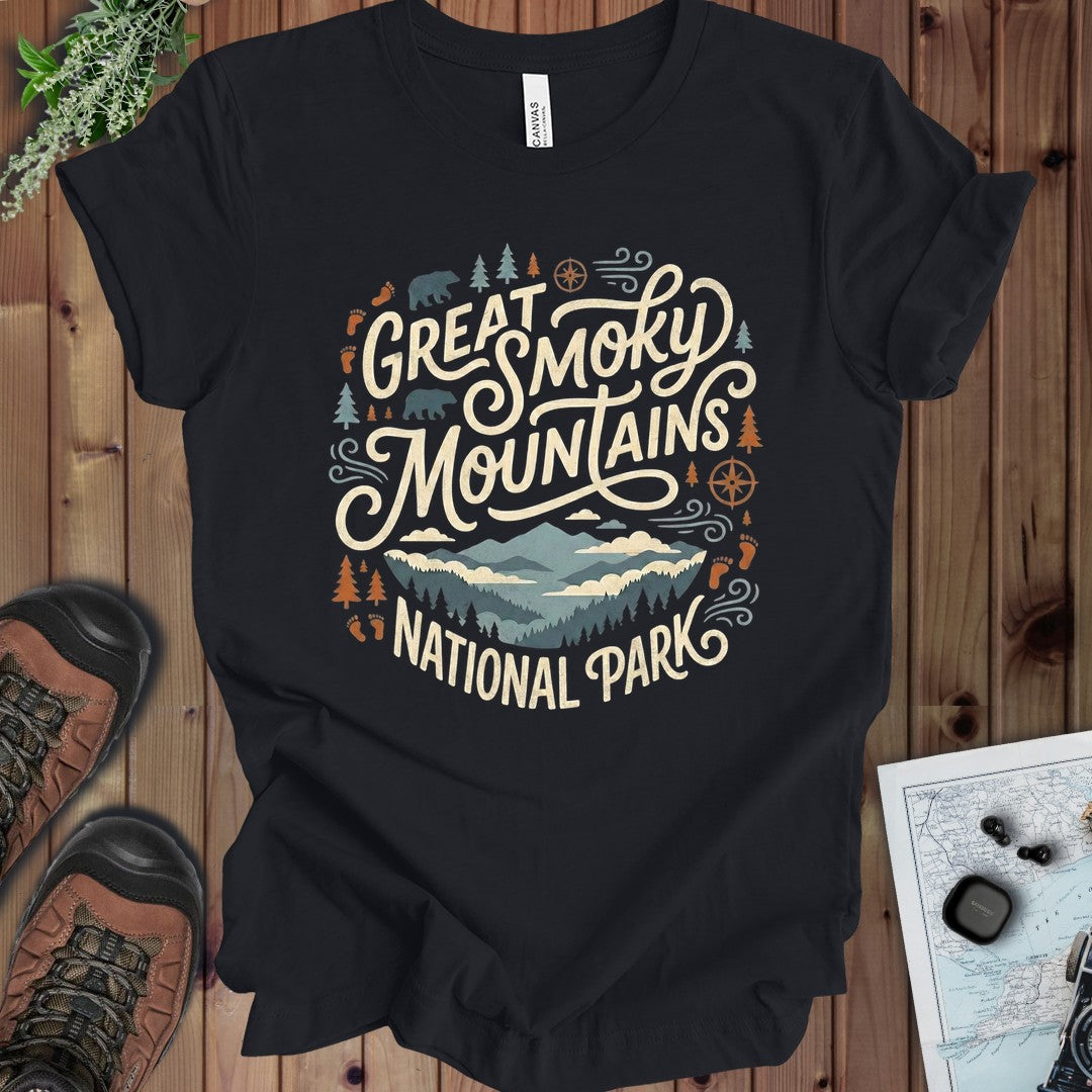 Great Smoky Mountain National Park Kids Graphic T-Shirt in Vintage Black