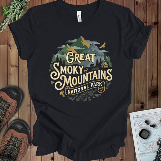 Great Smoky Mountains National Park Kids Graphic T-Shirt in Vintage Black