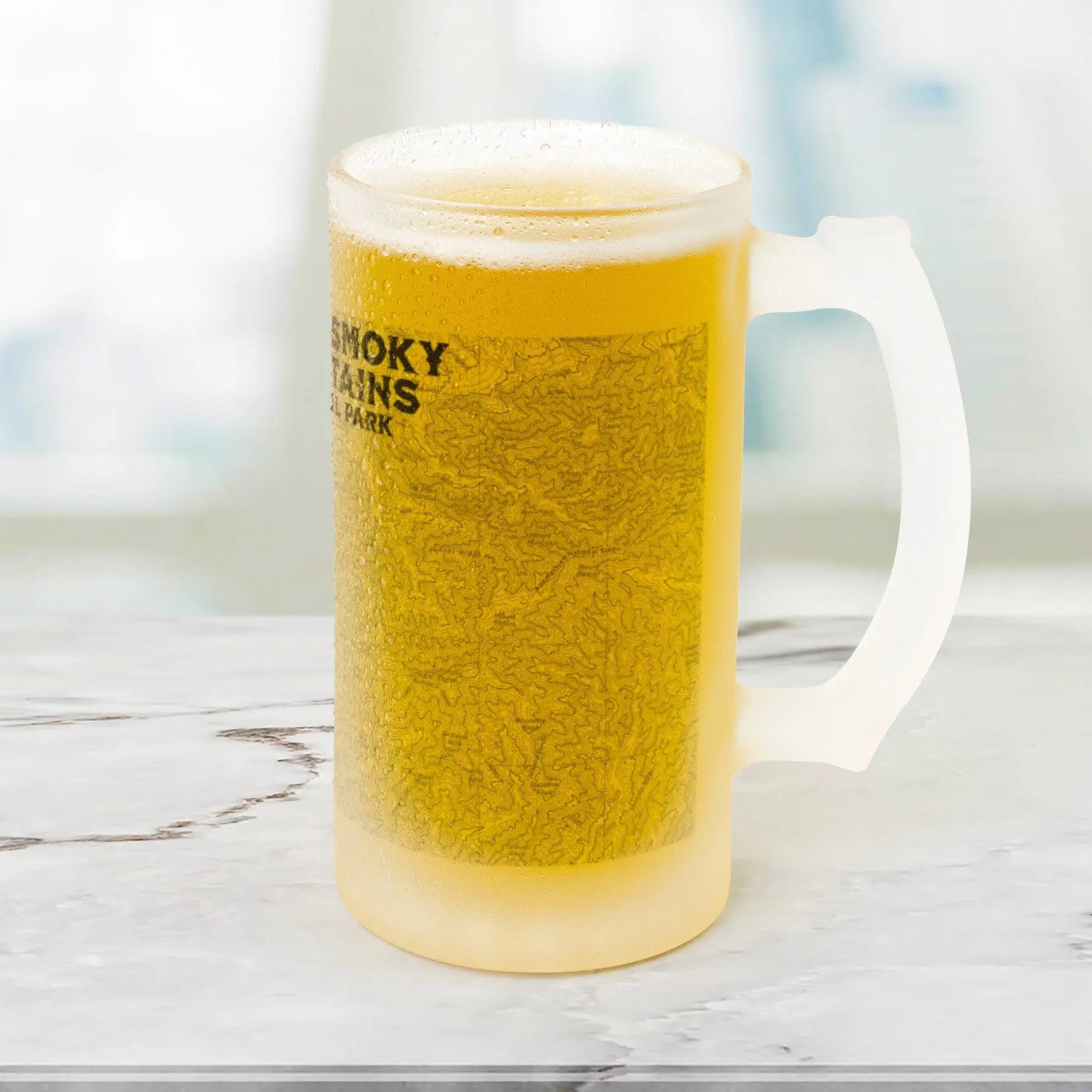 Great Smoky Mountains Frosted Topographic Mug Glass National Park Appalachian Trail Drinkware teelaunch Default Title
