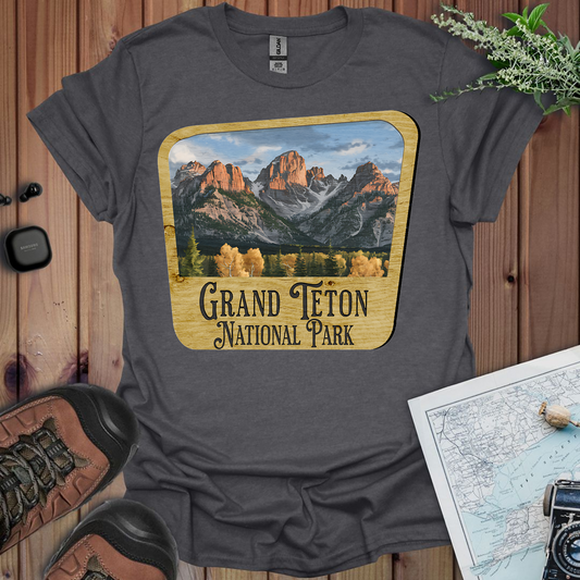 Grand Teton National Park Unisex Fit Soft T-Shirt Wood Sign T-Shirt Printify XS Dark Heather Grey