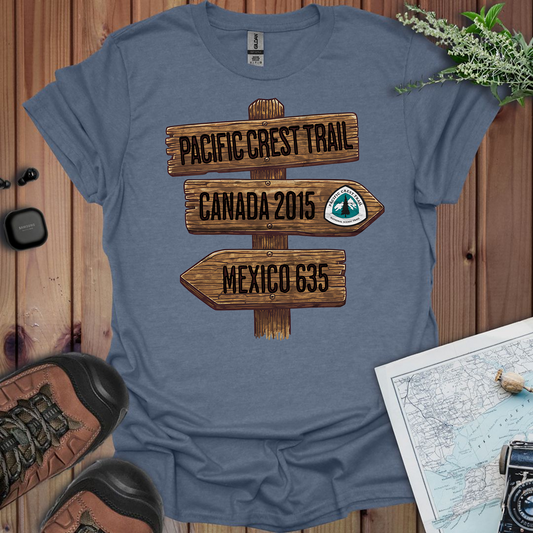 Pacific Crest Trail Unisex T-Shirt Mexico Canada 2650 Mile Sign T-Shirt Printify S Heather Indigo