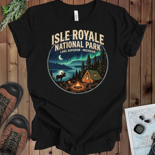 Isle Royale National Park Campsite Kids Graphic T-Shirt in Black