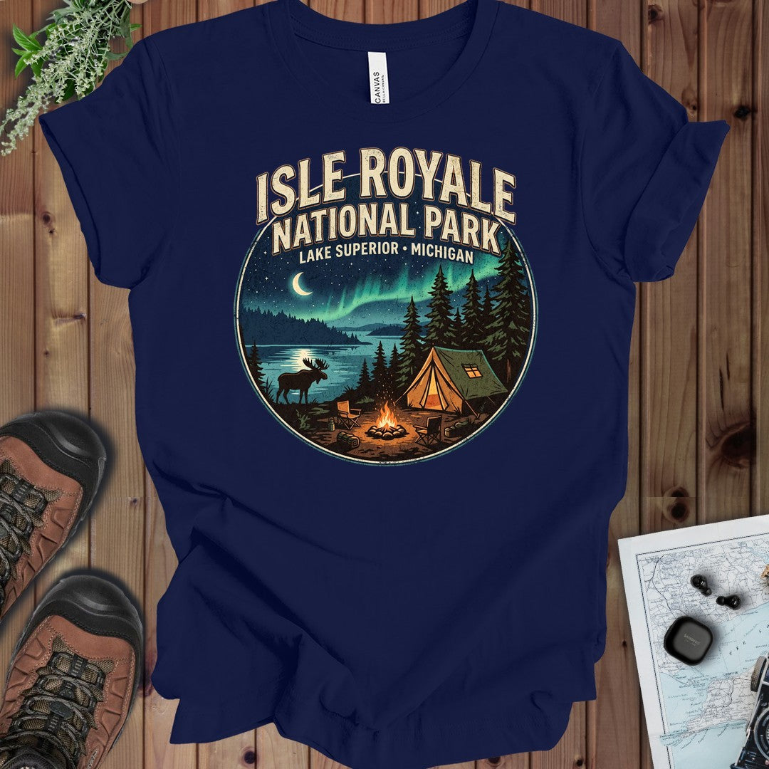 Isle Royale National Park Campsite Kids Graphic T-Shirt in Navy