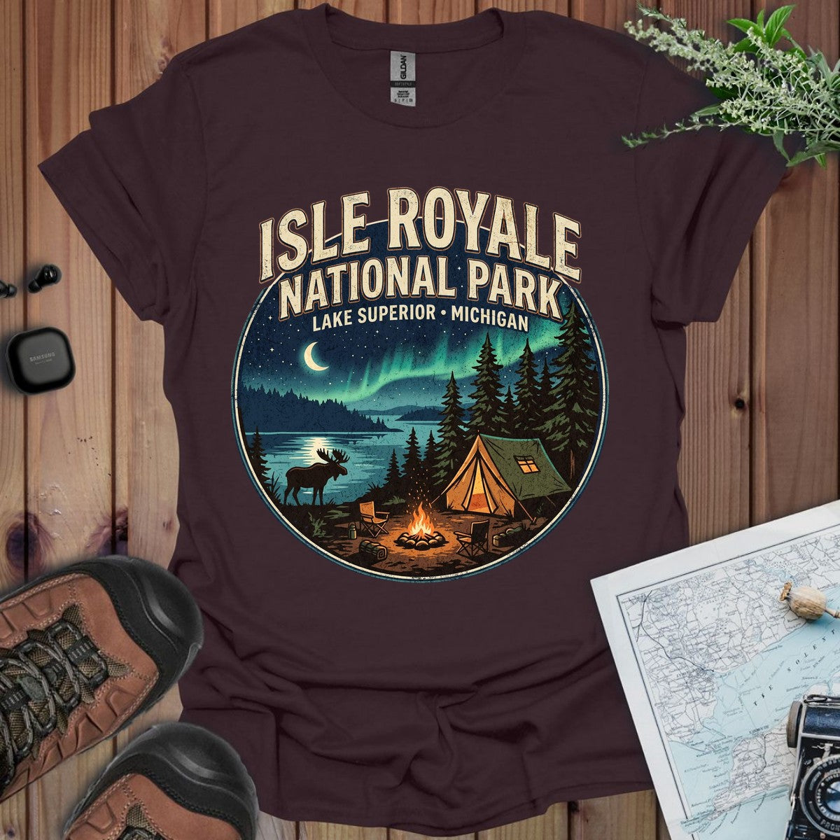 Isle Royale National Park Campsite Graphic T-Shirt in Dark Chocolate
