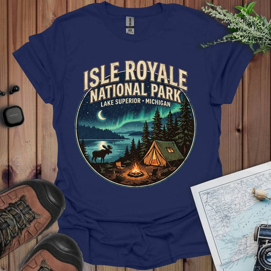 Isle Royale National Park Campsite Graphic T-Shirt in Navy
