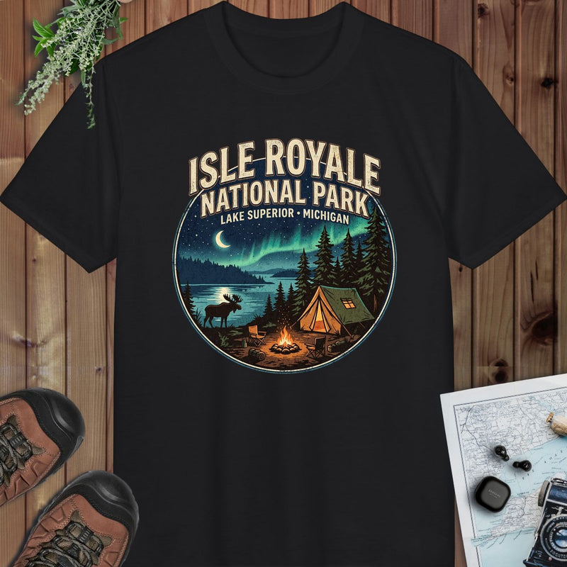 Isle Royale National Park Campsite Performance T-Shirt in Black