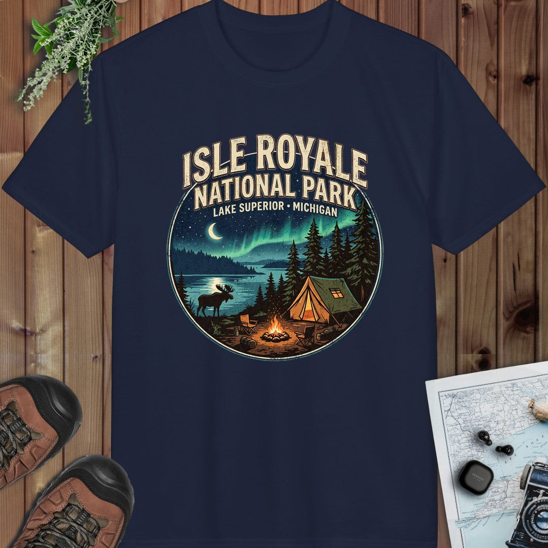 Isle Royale National Park Campsite Performance T-Shirt in Navy