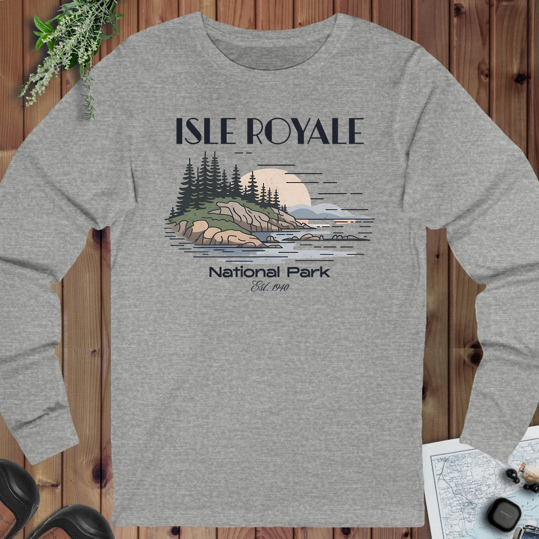 Isle Royale Superior Lines National Park Long Sleeve T-Shirt in Athletic Heather