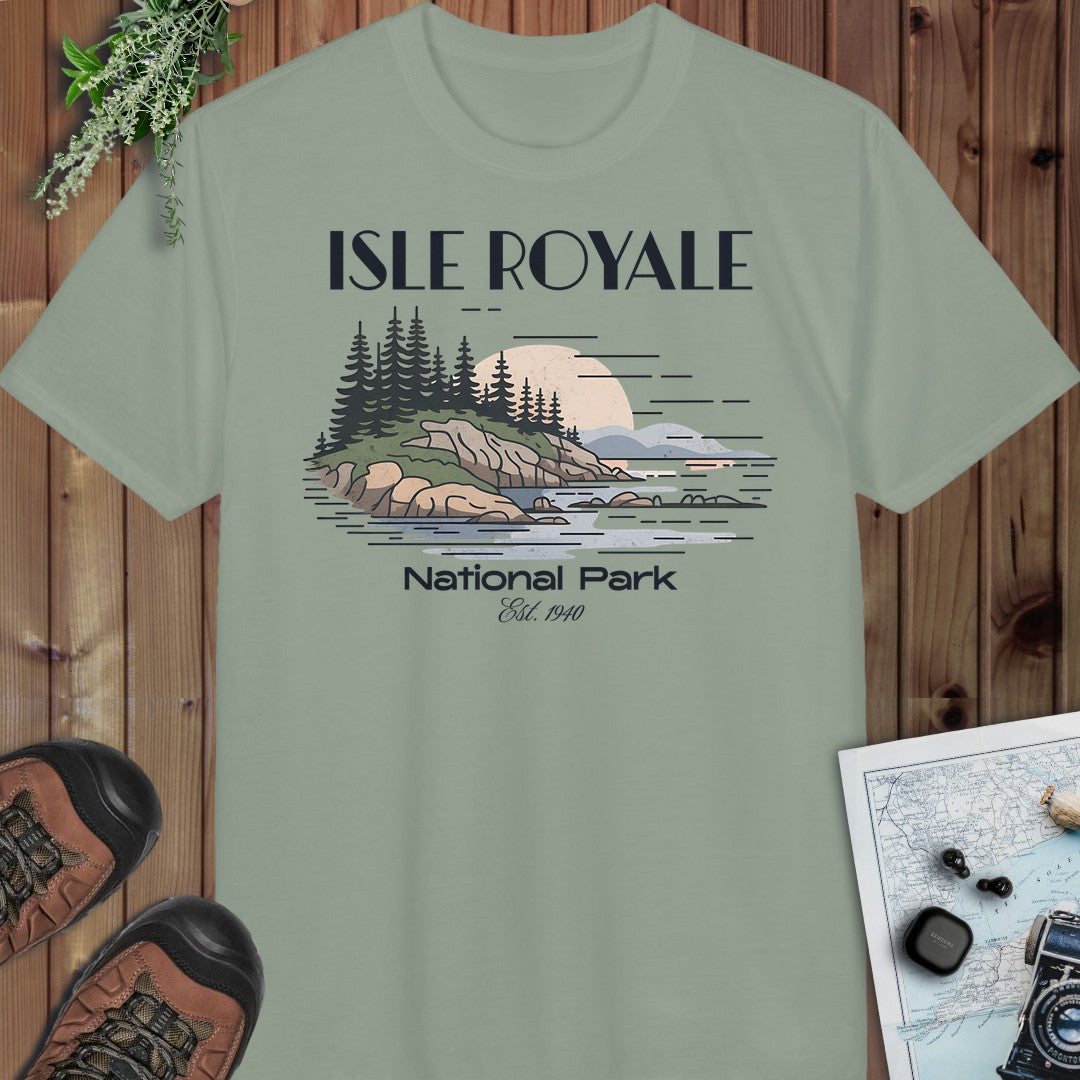 Isle Royale Superior Lines National Park Performance T-Shirt in Sage