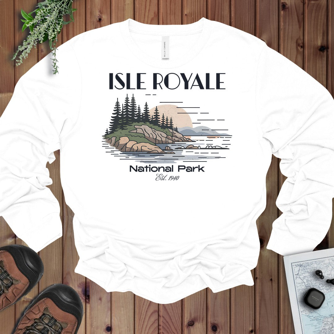 Isle Royale Superior Lines National Park Long Sleeve T-Shirt in White