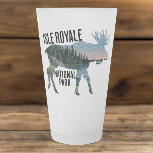 Isle Royale National Park Moose Frosted Pint Glass pint glass teelaunch Default Title