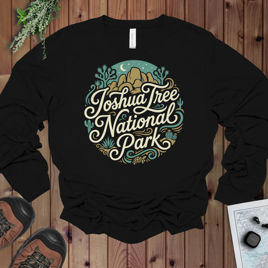 Joshua Tree National Park Curved Long Sleeve T-Shirt in Black
