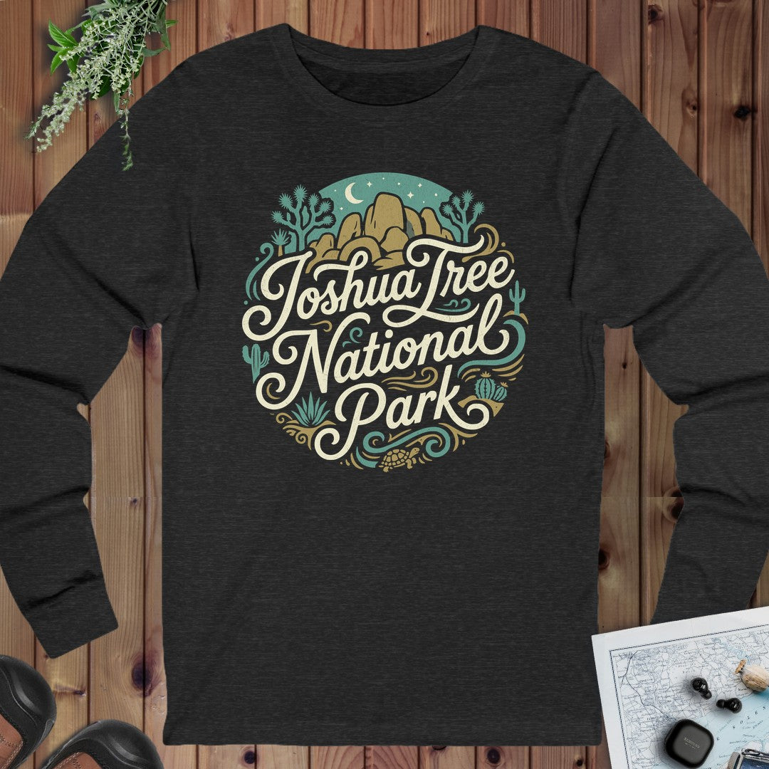 Joshua Tree National Park Curved Long Sleeve T-Shirt in Dark Grey Heather
