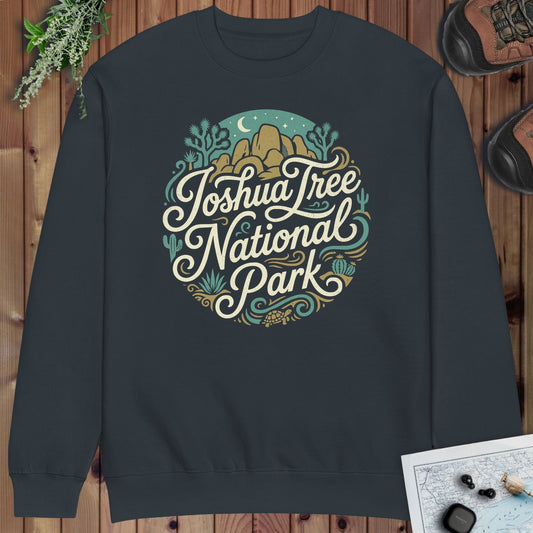 Joshua Tree National Park Curved Graphic Crewneck Sweatshirt in Navy