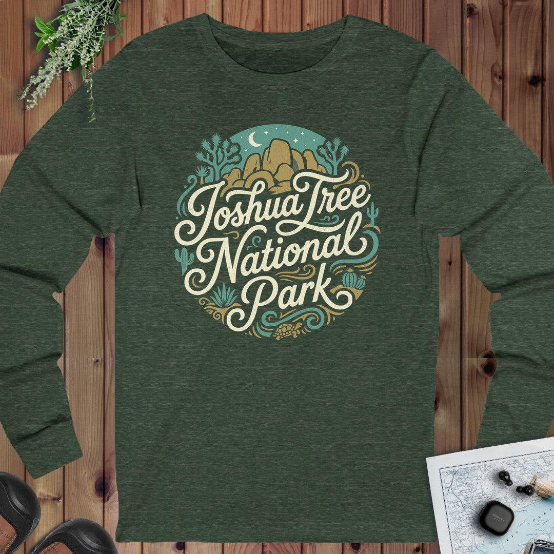 Joshua Tree National Park Curved Long Sleeve T-Shirt in Heather Forest