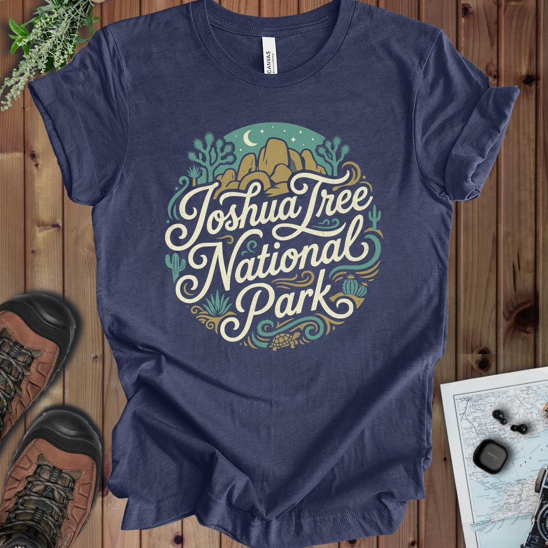 Joshua Tree National Park Curved Kids Graphic T-Shirt in Heather Navy