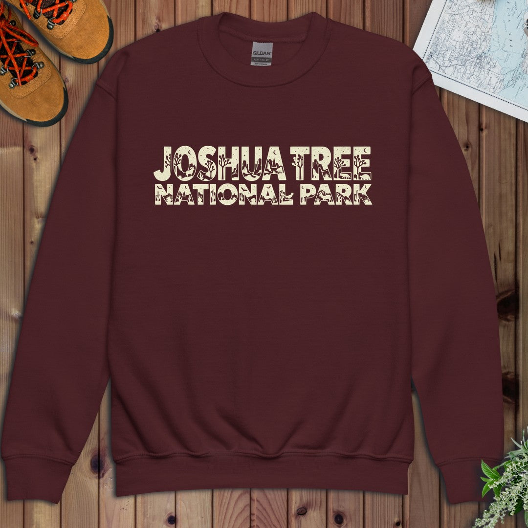 Joshua Tree National Park Silhouette Kids Graphic Youth Sweatshirt in Maroon