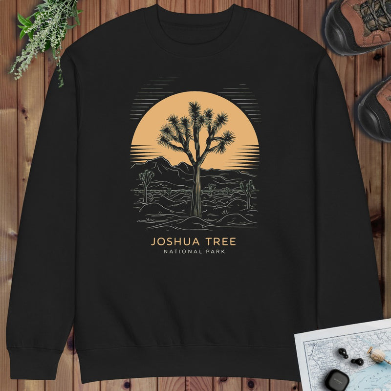 Joshua Tree National Park Unisex Fit Soft Crewneck Sweatshirt Desert Line Art in Black