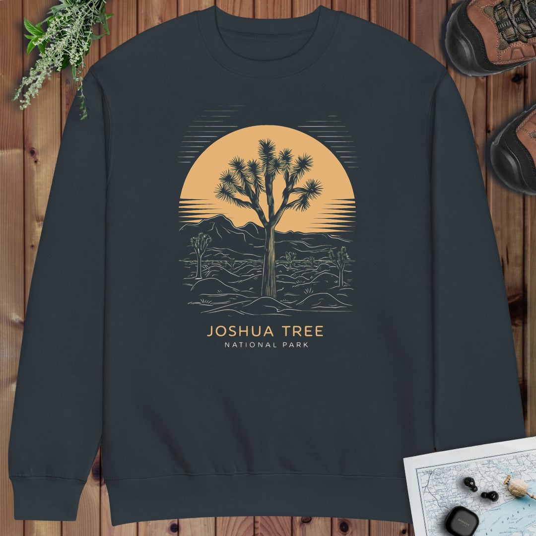 Joshua Tree National Park Unisex Fit Soft Crewneck Sweatshirt Desert Line Art in Navy