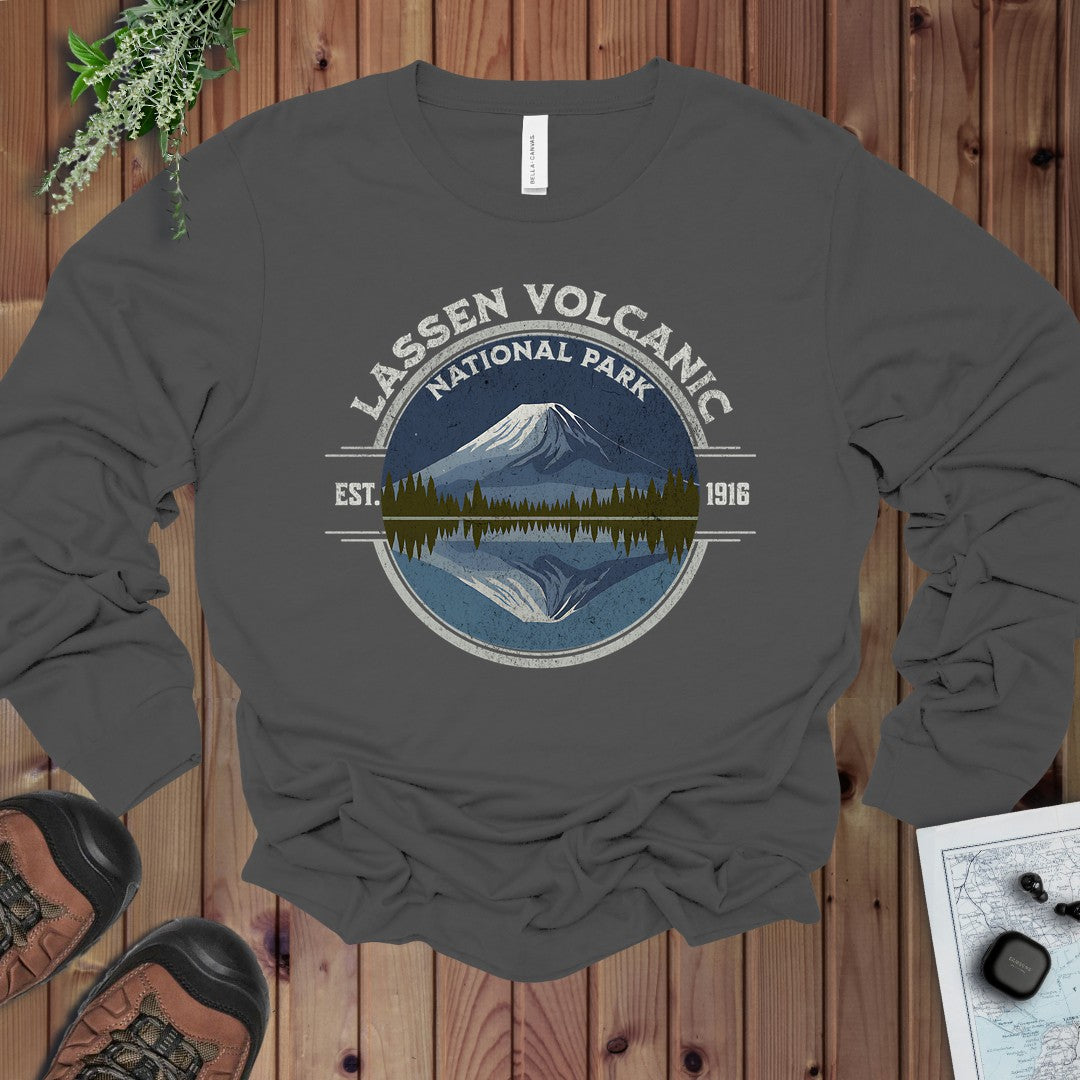 Lassen Volcanic National Park Embroidered Premium Long Sleeve T-Shirt in Asphalt