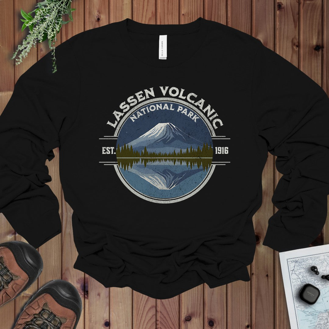 Lassen Volcanic National Park Embroidered Premium Long Sleeve T-Shirt in Black