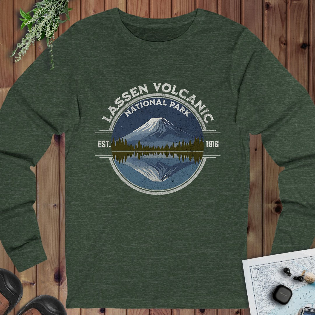 Lassen Volcanic National Park Embroidered Premium Long Sleeve T-Shirt in Heather Forest