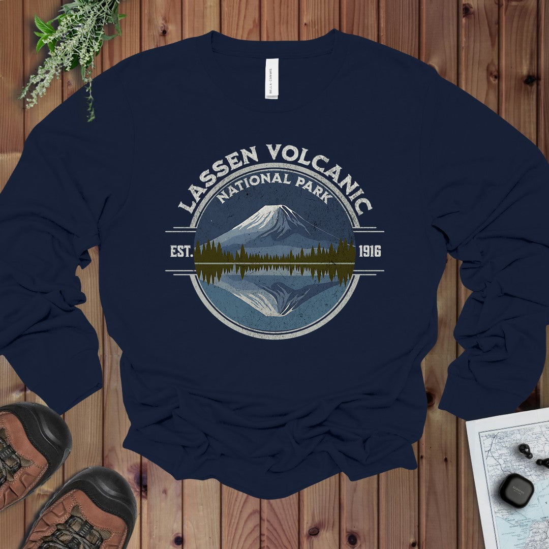 Lassen Volcanic National Park Embroidered Premium Long Sleeve T-Shirt in Navy