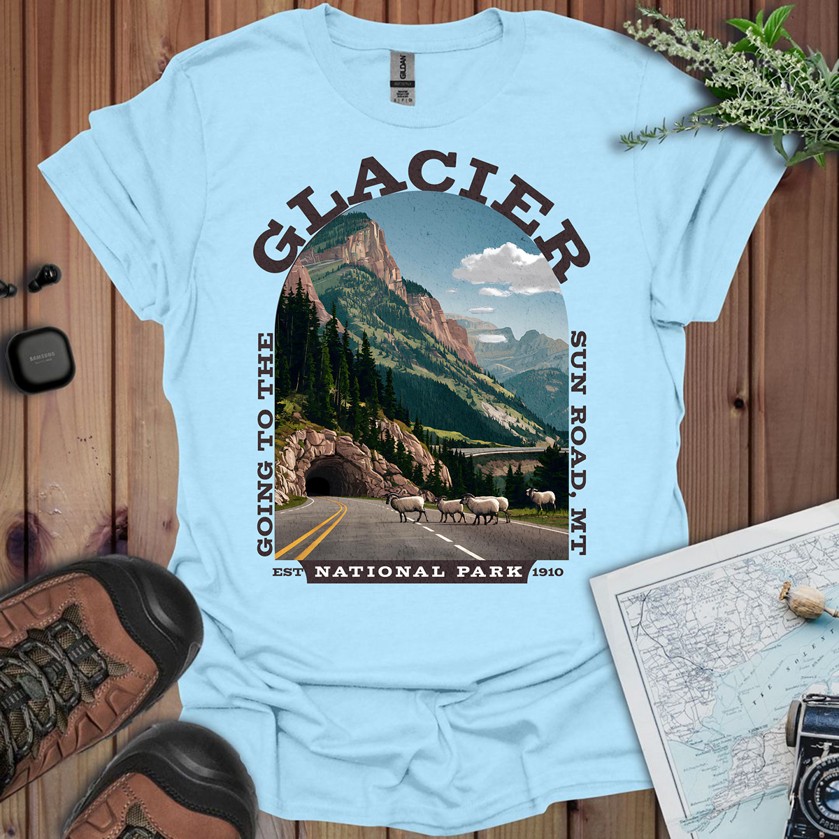 Glacier National Park Unisex T-Shirt Going To The Sun Road T-Shirt Printify S Light Blue